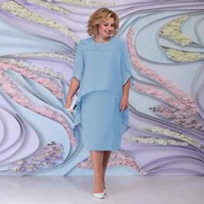 Sky Blue Mother of the Bride Dress Tea Lenth Sheat Half Sleeve ShortEvening Gown
