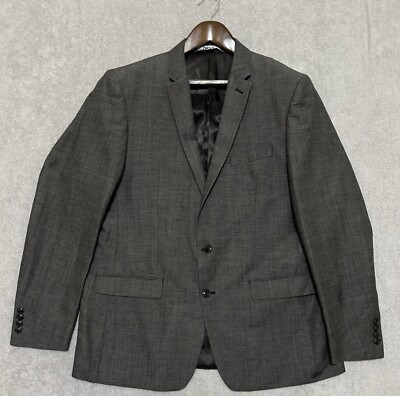 DKNY Jacket Suit Blazer Size 46L Black White Micro Check Linen Wool Blend 