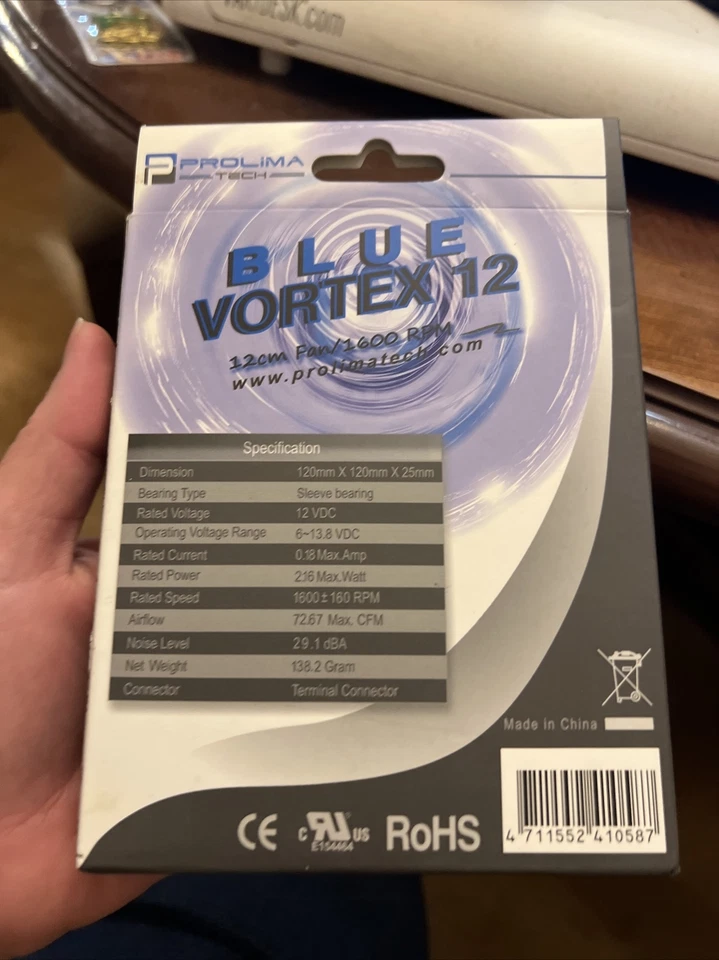 Prolimatech Blue Vortex 12 Fan, Computer, 12cm, 120mm, 1600rpm, 72.67cfm, NEW - Image 2 of 3