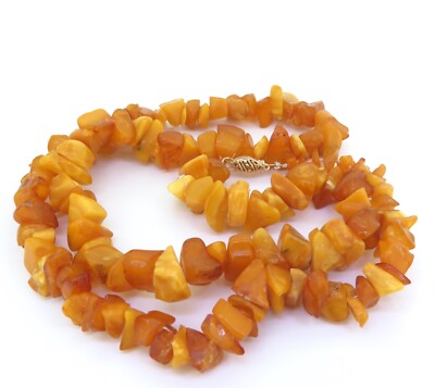 Vintage Handmade Rough Amber Necklace 14ct Gold Clasp