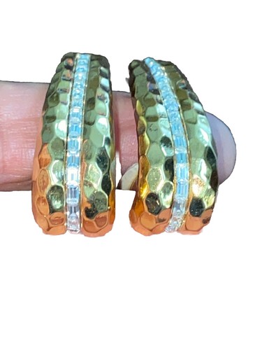 ST JOHN CHUNKY HOOP EARRINGS CLIP ON GOLD TONE /RHINESTONES