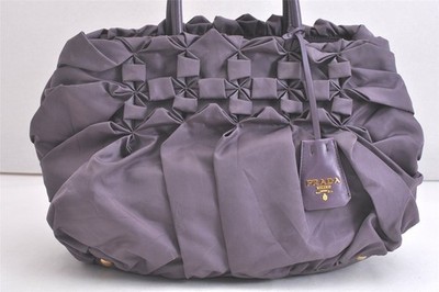 PRADA/プラダ　レザー・ナイロン　ハンドバッグ　パープル　ヴィンテージ Authentic PRADA Vintage Nylon Leather Hand Tote Bag BN1701 Purple