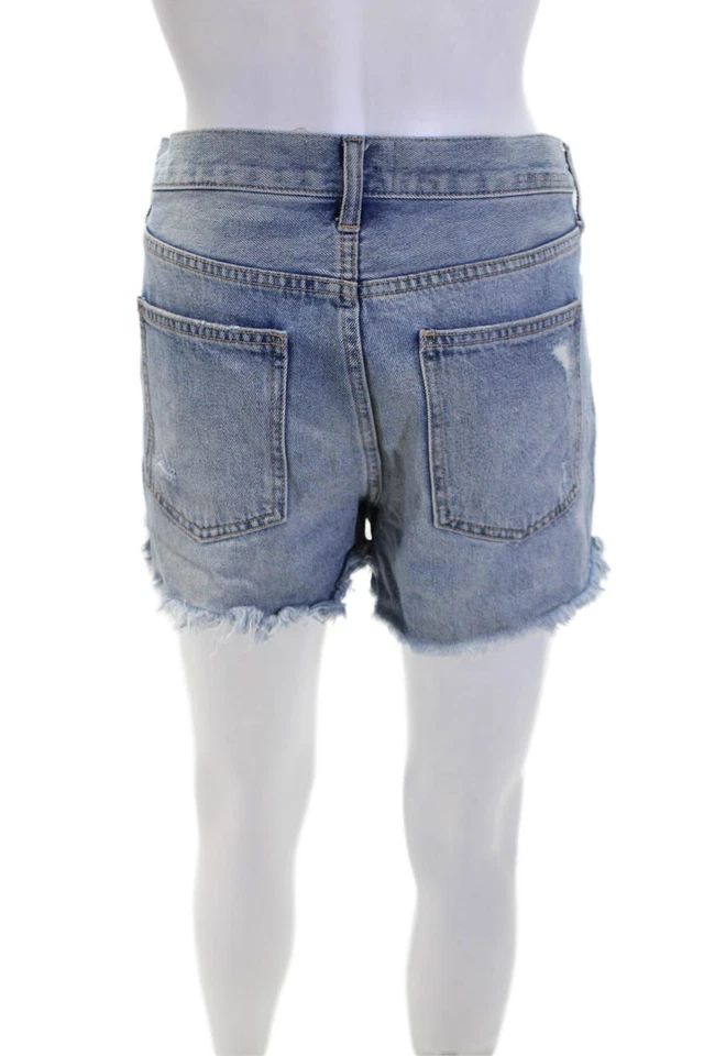 Mini pantalones cortos de mezclilla Current/Elliott para mujer de tiro alto Distress azules talla 29 Foto 3 de 4