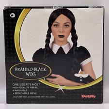 Wednesday styled Braided Black Wig With Hair Net Halloween costume accessory NIB