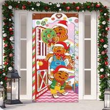 Christmas Door Cover Decorations Gingerbread House Door Cover Gingerbread Man...
