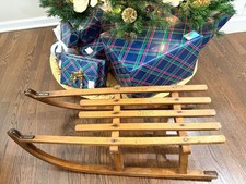 Vintage Mid-Century Davos Swiss Wooden Sled   Rustic Cabin Christmas Decor