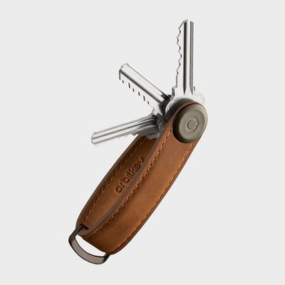 Orbitkey Crazy Horse Leather Slim Key Organizer, Carry 2-7 Keys, Chestnut Brown