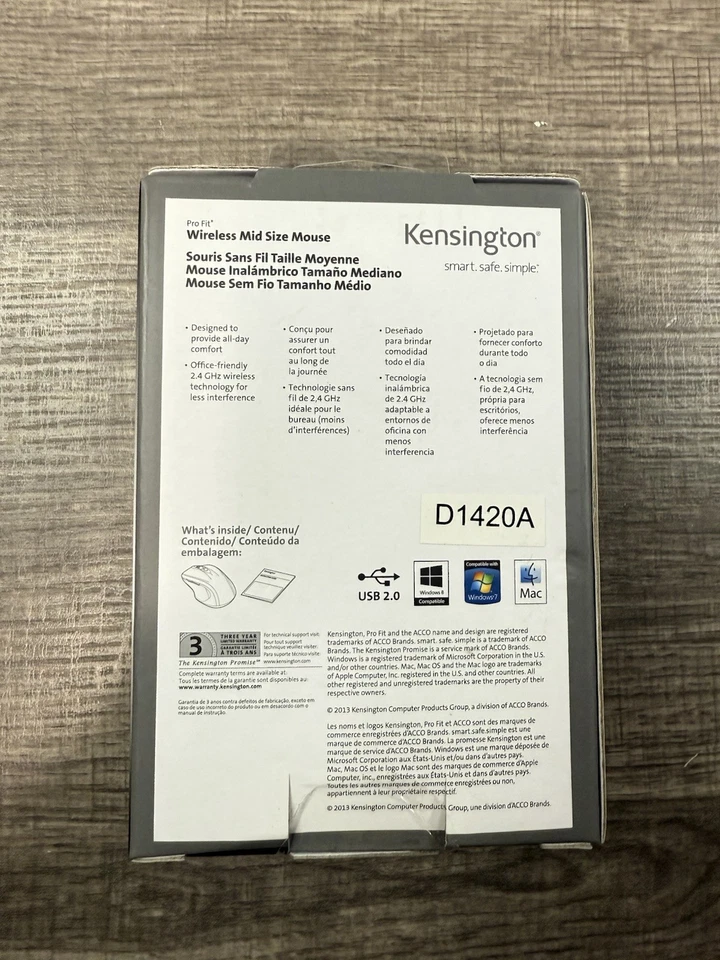 Kensington Pro Fit Mid-Size Ergonomic Wireless Optical Mouse Brand New Sealed - Image 2 of 3