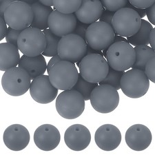 60 Pcs Silicone Beads, 15mm Bulk Beads for Keychain Making, Gray