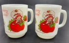 x2 Vintage 1980 Strawberry Shortcake Anchor Hocking Milk Glass Mug -Free Ship