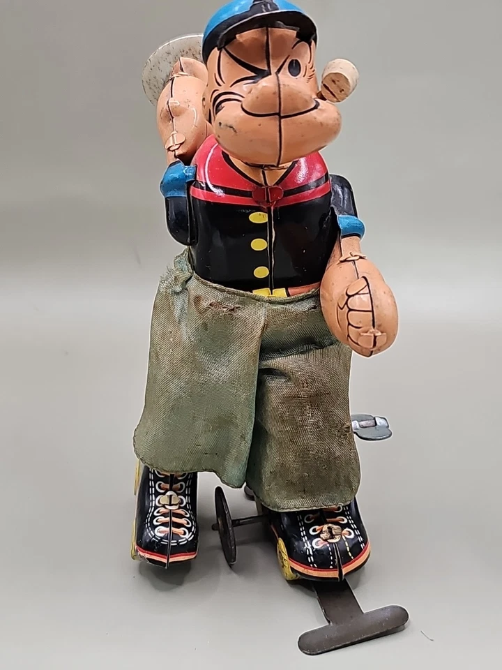 罕见 20 世纪 50 年代老式 LINEMAR TIN WINDUP POPEYE ROLLER 滑冰 无盒,可正常工作 - 阅读 — 第 2/4 张图片