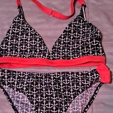 Jantzen Girls Anchor Print Bikini Swim Set Black Pink Size 14