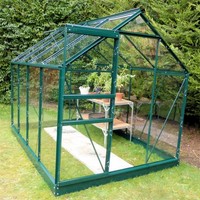 Toughened Glass Aluminium Greenhouse- Green Metal Frame, Base Included, 6ft Wide