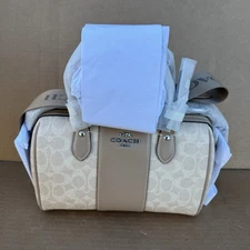 Brand New Coach Rowan Satchel  Medium Bag Signature Silver/Sand/Taupe