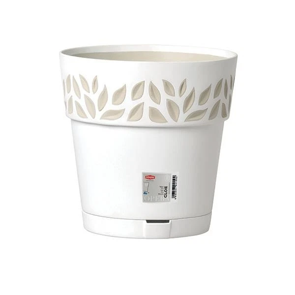 STEFANPLAST Cloe Pot 30cm Self Watering White Travertine Plastic Outdoor Pot Garden Solution