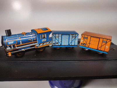 3 Piece MAV 423 Tin Metal Wind Up Toy Train Set Lithographed Clockwork Windup lo