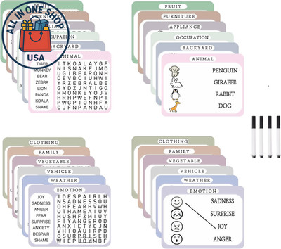 12 Reusable Large Print Word Search Cards for Dementia Activities
