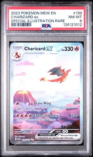 2023 POKEMON MEW EN-151 SPECIAL ILLUSTRATION RARE #199 CHARIZARD EX PSA 8