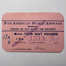 1950s Pan American World Airways Pan Am Bermuda Boarding Pass Flight Vintage