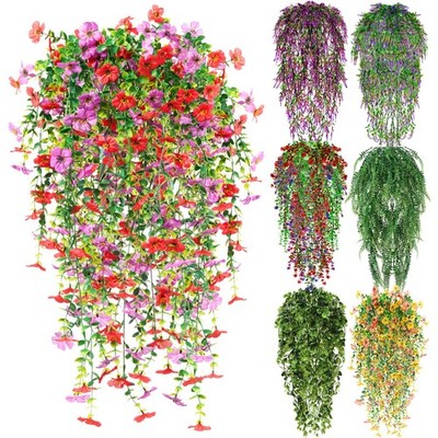 18 Pcs Artificial Faux Hanging Flowers Fake Hanging Plants Vines Plastic Wall...