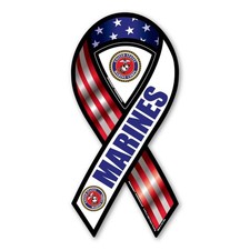 Small Blue and White Marines Ribbon Magnet Made in USA 8x3.875 Inches