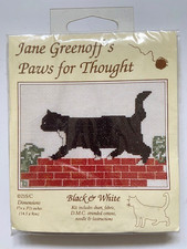 New JANE GREENOFF'S PAWS for THOUGHT Black & White CAT CROSS STITCH KIT 215/C