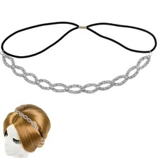 Elastic Rhinestone Headbands - Crystal Sparkly Wave Head Chain - Silver