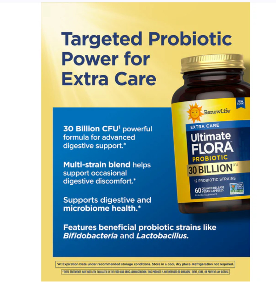 Renew Life Extra Care Ultimate Flora Probiotic 30 Billion CFU 60 Capsules