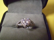 925 Sterling Silver Ladies Girls 37 White Sapphire Heart Ring    2.1 grams