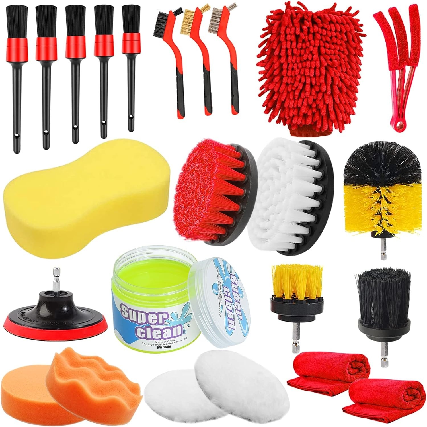 24PCS Car Detailing Drill Brush Kit Drill not include