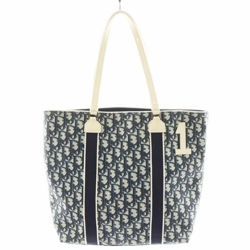 Christian Dior Trotter Tote Bag Shoulder Bag Logo Enamel PVC Navy