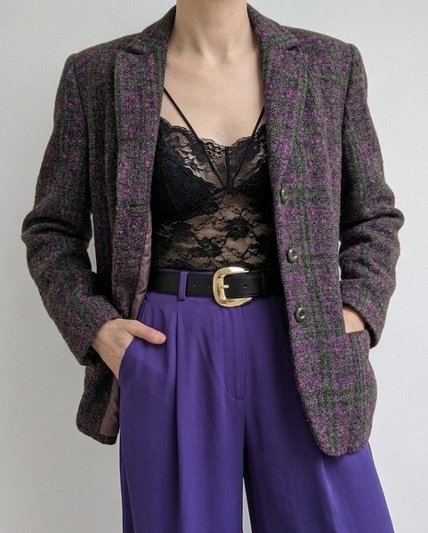 Women Jaeger Blazer Multicolor Wool M-L