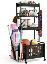 Sports Equipment Organizer, Ball Storage Rack for Garage, 4-Tier Indoor/Outdoor