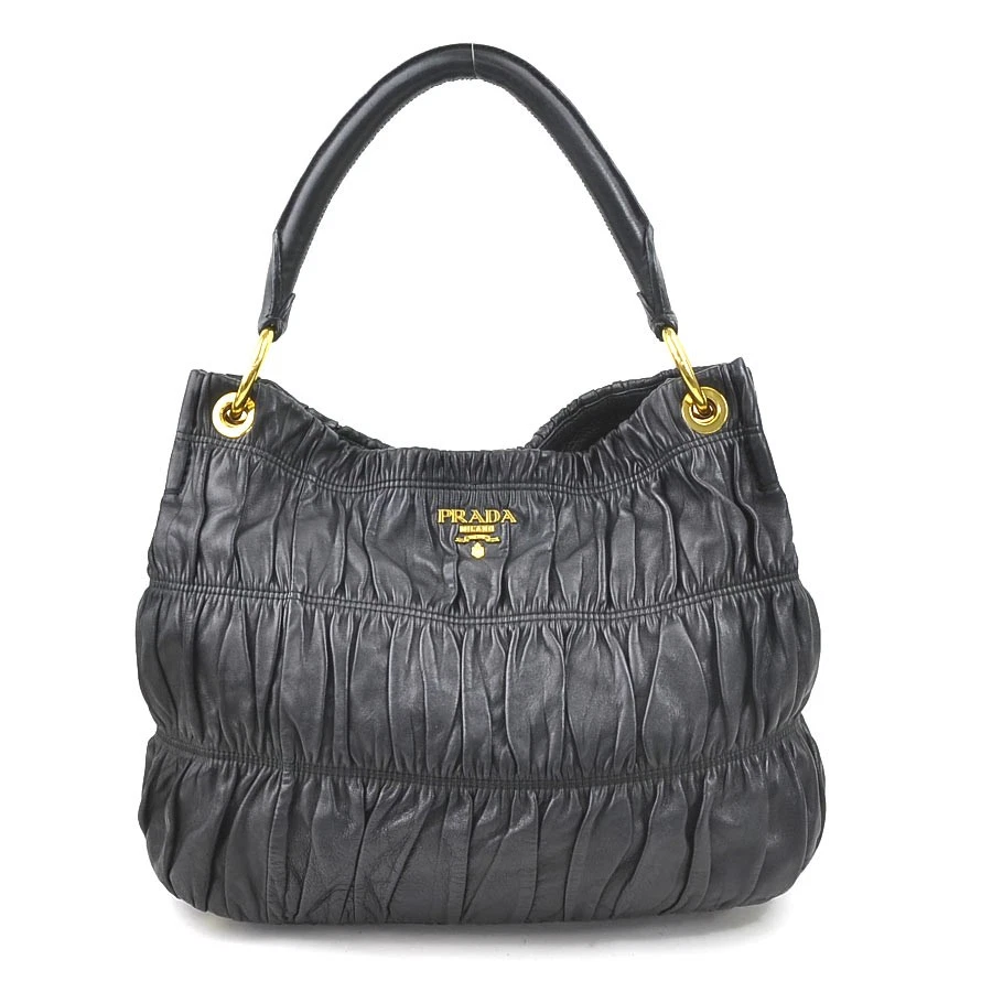 Echte PRADA Schultertasche schwarz Leder/goldfarben - e60293g