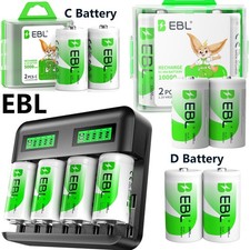 EBL C D Size Batteries Rechargeable Optional LCD Charger for C D cell Battery