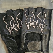 Leather Fingerless Gloves w/ GEL Padding   Black   Motorcycle / Gym / Driving