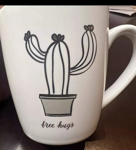 Coffee Mug “Free Hugs” Cactus Plant Cup Two Toned Fast Shipping - Picture 2 of 3