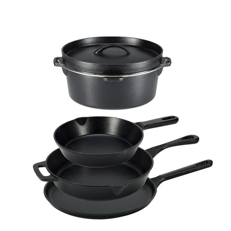 Retailer Basics Pre-Seasoned Cast Iron 5-Piece Cookware Set Oven Safe Cooks