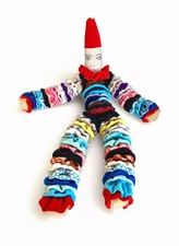 Vintage Polyester YoYo Hand Sewn Folk Art Clown Doll, 18" Long
