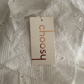 Choosy White Eyelet Lace Romper Lace Up Front Ruffle Sleeve Size Small NWT