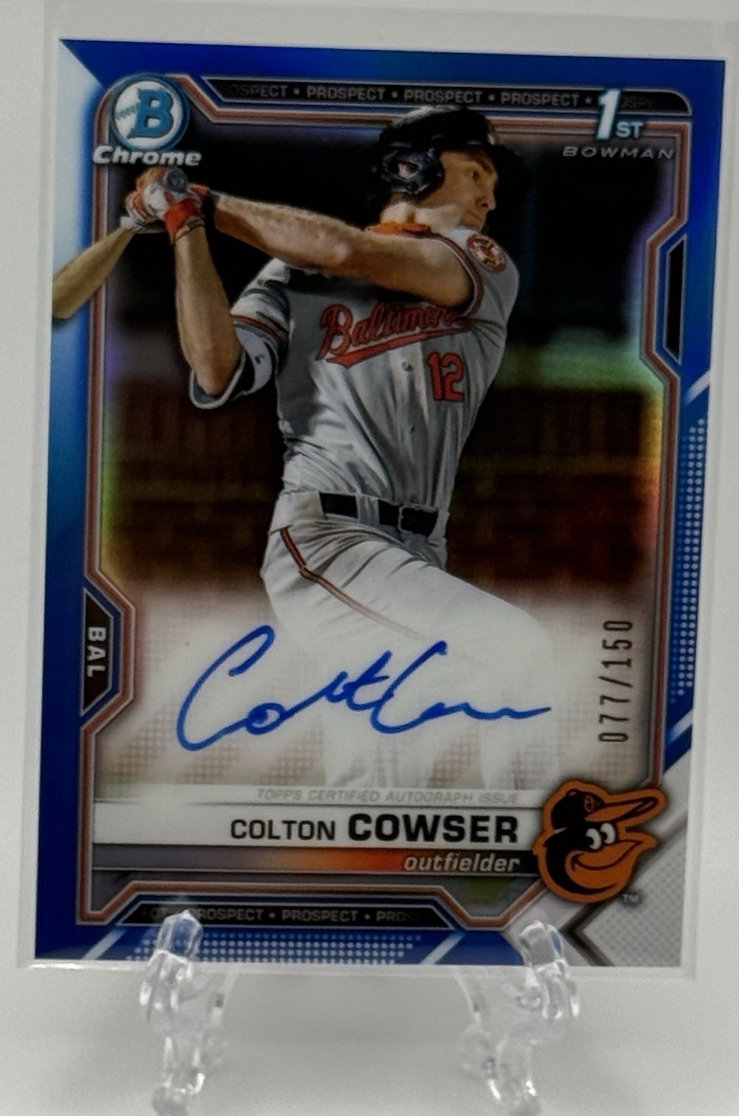 Colton Cowser 2021 Bowman Draft Chrome 1st Bowman True Blue Refractor Auto /150!