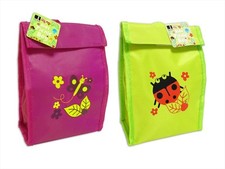 CHILDS KIDS GIRLS INSULATED LUNCHBAG LUNCH PICNIC BAG BOX WIPE CLEAN PINK GREEN