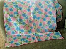 Sheer Pink  Blue Flowered Scarf 44x17", Vintage Ships Free