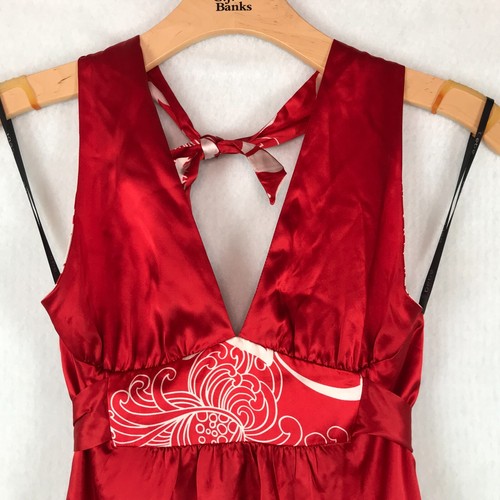 Yanak bebe Dress Womens Small Red Silk REVERSABLE Halter Neck Silky - Picture 5 of 15