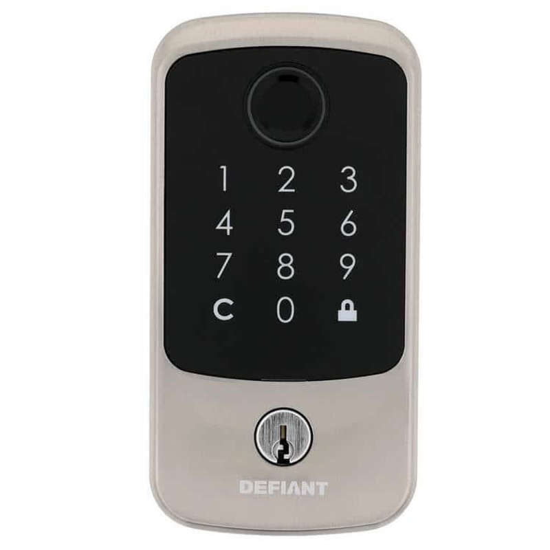 Defiant Pêne dormant monocylindre fin à écran tactile électronique, nickel satiné | Home Depot Canada