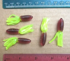 50ct PURPLE CHARTREUSE 1.5" RINGED TUBE TAILS Crappie Fishing Jigs Panfish Baits