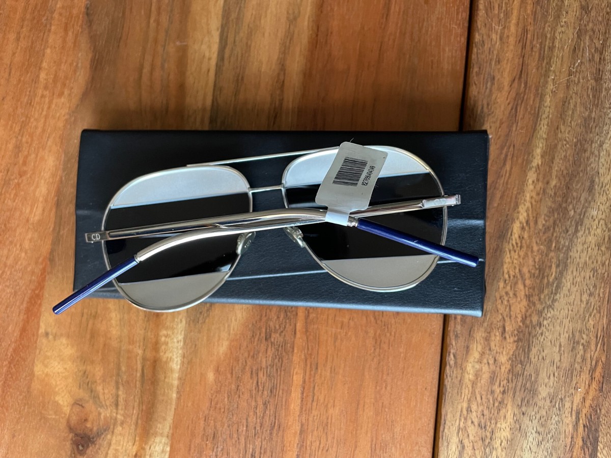 Dior Split 1 Silver Grey Dark Blue Mirror Aviator Women\'s Men\'s Sunglasses NWT DIOR EYEWEAR Dior90 A1U Aviator-Style Silver-Tone Sunglasses  main image 2