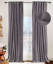 Thermal Insulated Blackout Linen Curtains 84" Long, 2 Panels Set Dark Gray