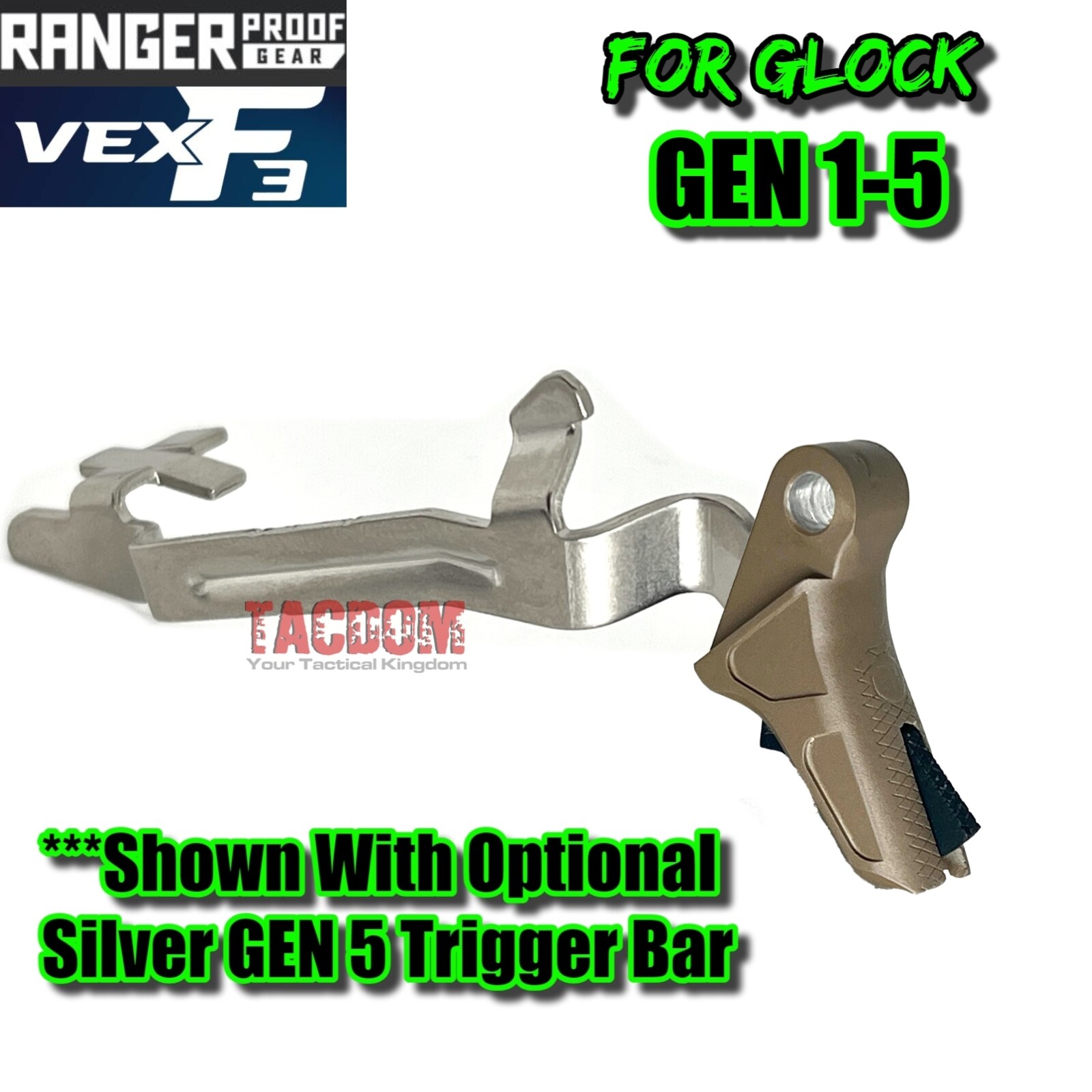 RANGER PROOF W/Johnny GLOCK VEX F3 ADJUSTABLE TRIGGER FDE TAN 17 19 43X ...