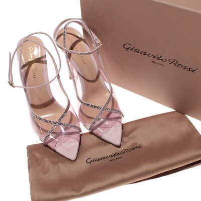 Gianvito Rossi NWB Crystelle Plexi Heels Size 38.5 US 8.5 Rosa Dusty Rose Pink